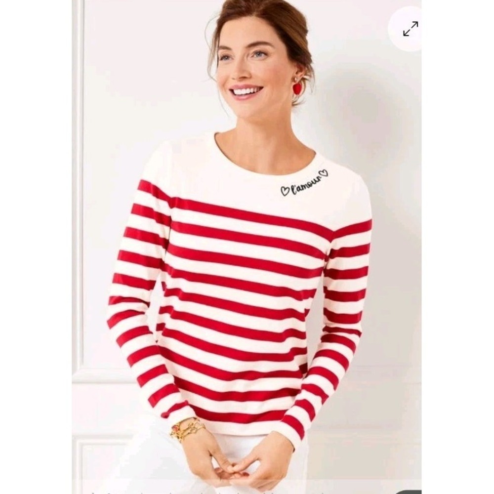 NEW Talbots Top L'Amour Red Cream Stripe Cotton LS Plus Size 3XP Preppy Nautical